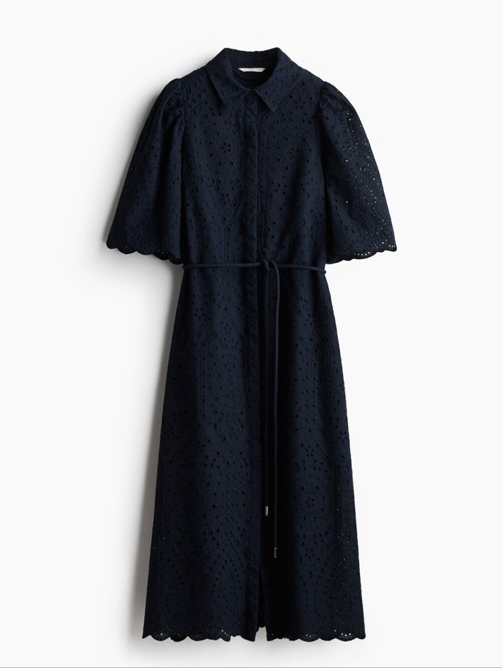 NWT H&M Navy Eyelet Embroidered Shirt Dress with Tie Waist, Size S